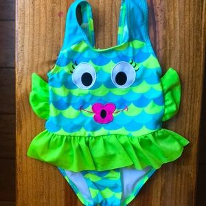 Candlesticks brand lime green/blue fish swimsuit